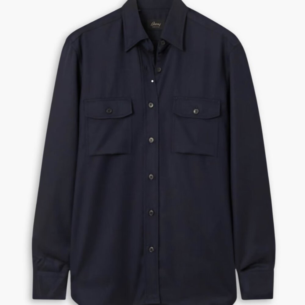 WOMEN NWOT Brioni Quite Luxury IT38 XS Navy 100% Wool Shirt Made in Italy